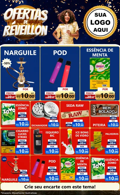Modelo de Encarte para Encarte Grande com o tema Ofertas de Réveillon para Tabacaria