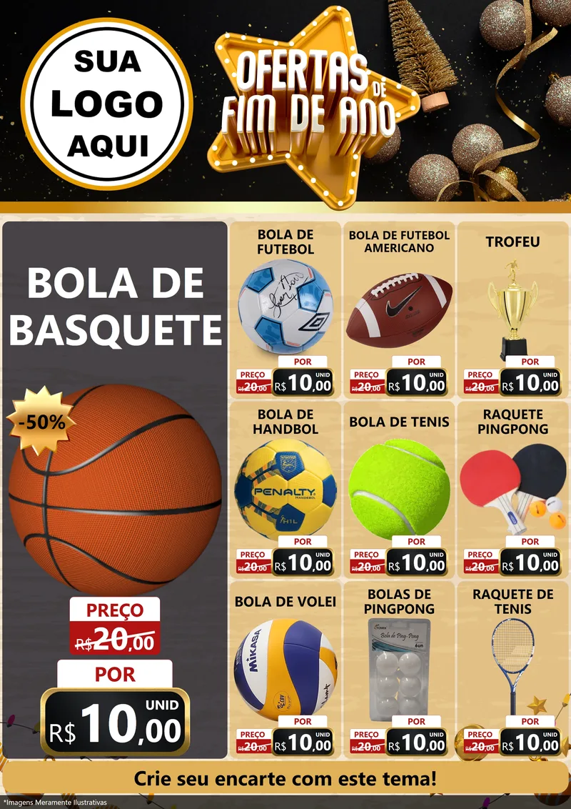 Modelo de Encarte para Encarte A4 Vertical com o tema Ofertas de Fim de Ano para Artigos Esportivos