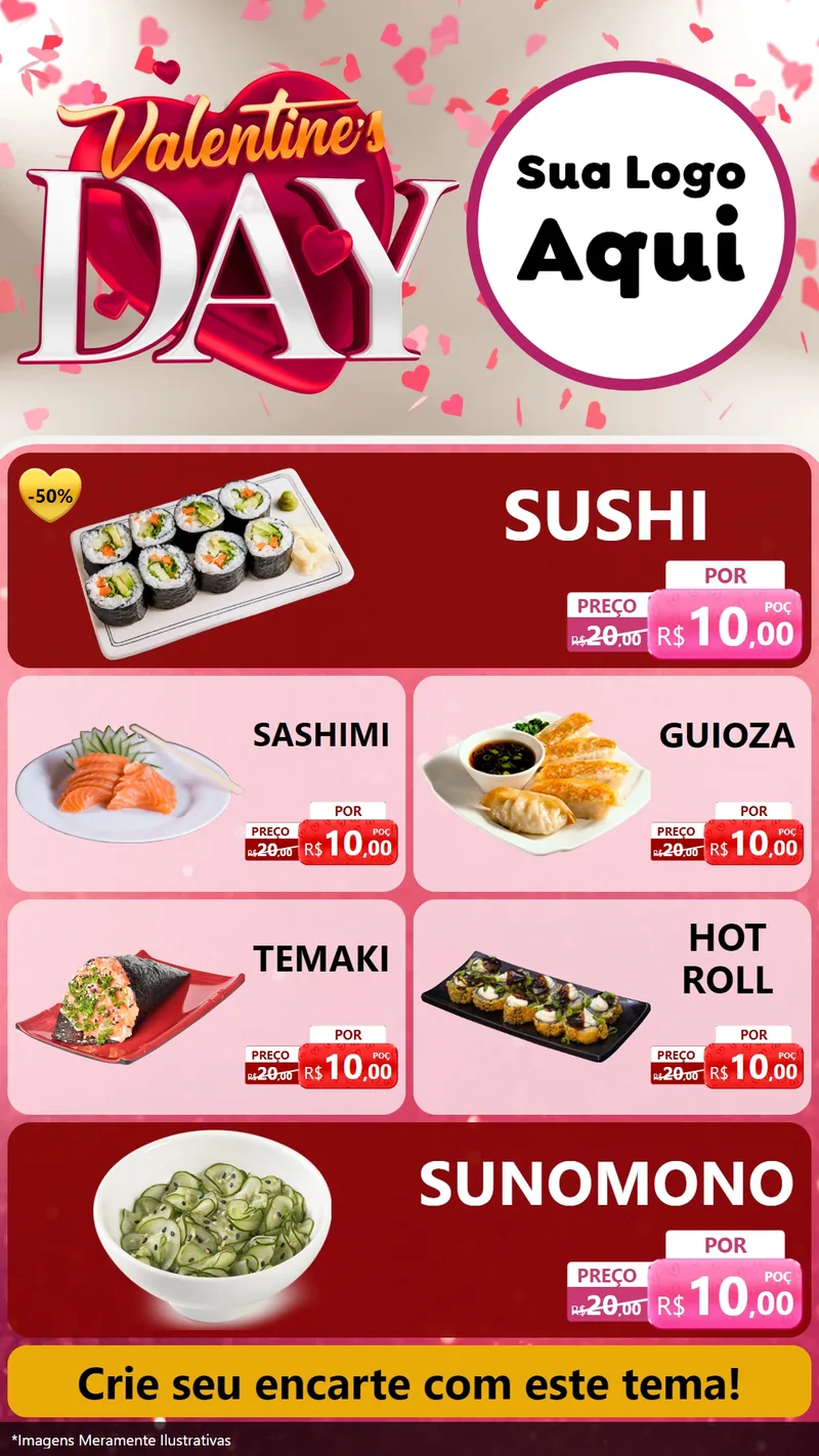 Modelo de TV para TV Vertical com o tema Valentine's Day para Comida japonesa