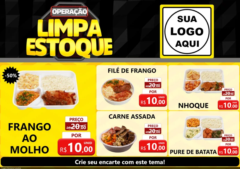 Modelo de Encarte para Encarte A4 Horizontal com o tema Operação Limpa Estoque para Restaurante