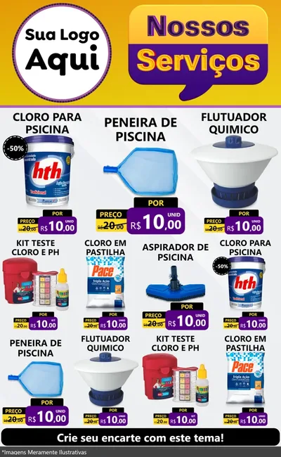 Modelo de Encarte para Encarte Grande com o tema Nossos Serviços para Produtos para Piscina