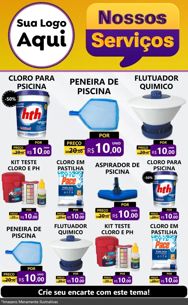 Modelo de Encarte para Encarte Grande com o tema Nossos Serviços para Produtos para Piscina