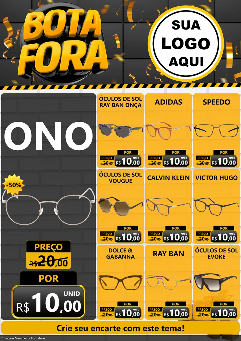 Modelo de Encarte para Encarte A4 Vertical com o tema Bota Fora para Óticas