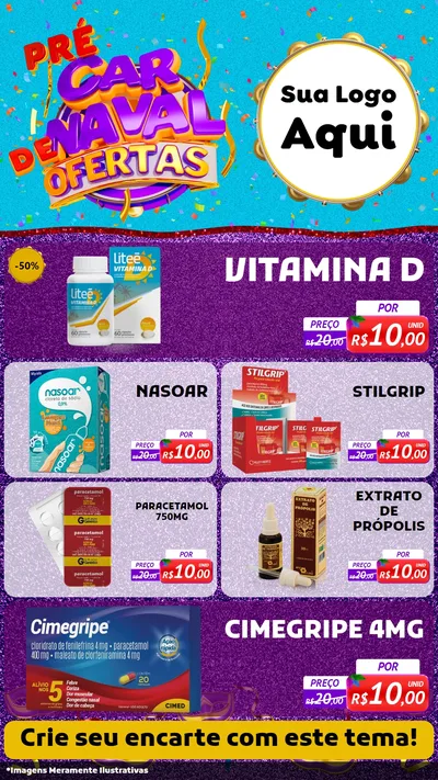 Modelo de TV para TV Vertical com o tema Pré Carnaval de Ofertas para Farmácia