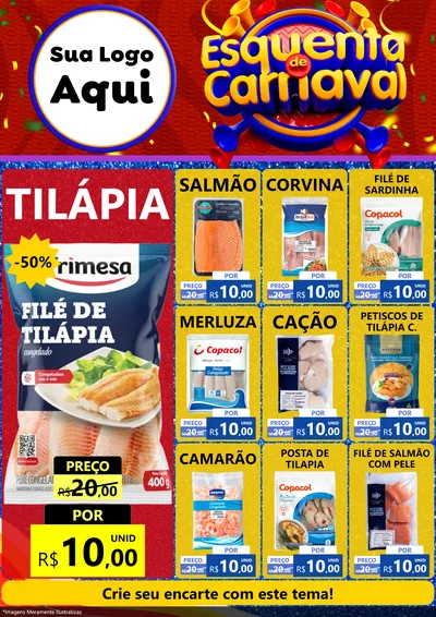 Modelo de Encarte para Encarte A4 Vertical com o tema Esquenta de Carnaval para Peixaria