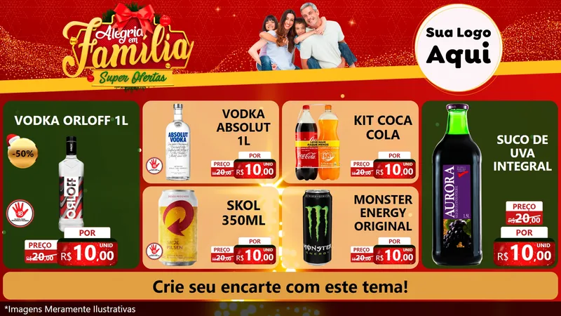 Modelo de TV para TV Horizontal com o tema Alegria em Família Super Ofertas - Natal para Distribuidora de bebidas