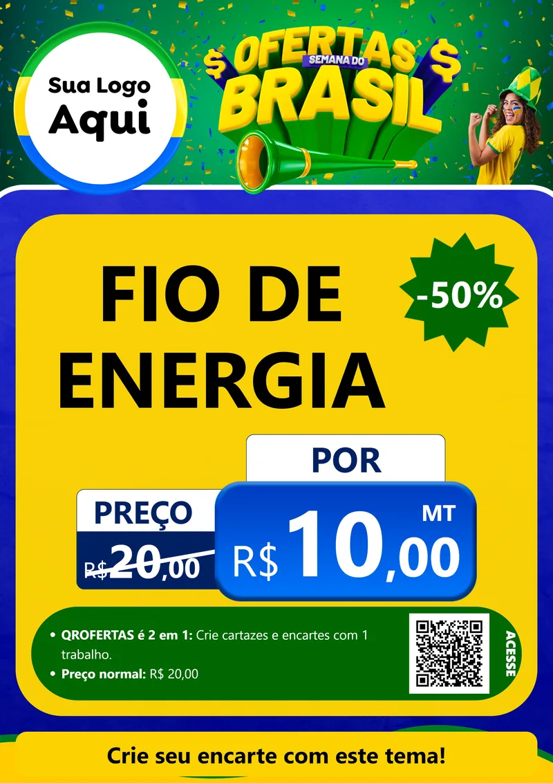 Modelo de Cartaz para Cartaz A4 Vertical com o tema Ofertas Semana do Brasil para Materiais Elétricos