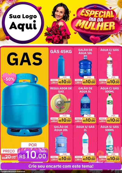 Modelo de Encarte para Encarte A4 Vertical com o tema Especial Dia da Mulher para Água e gás