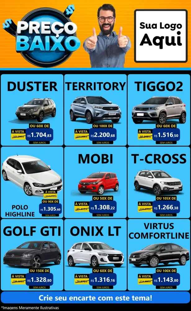 Modelo de Encarte para Encarte Grande com o tema Preço Baixo para Concessionaria de Carros