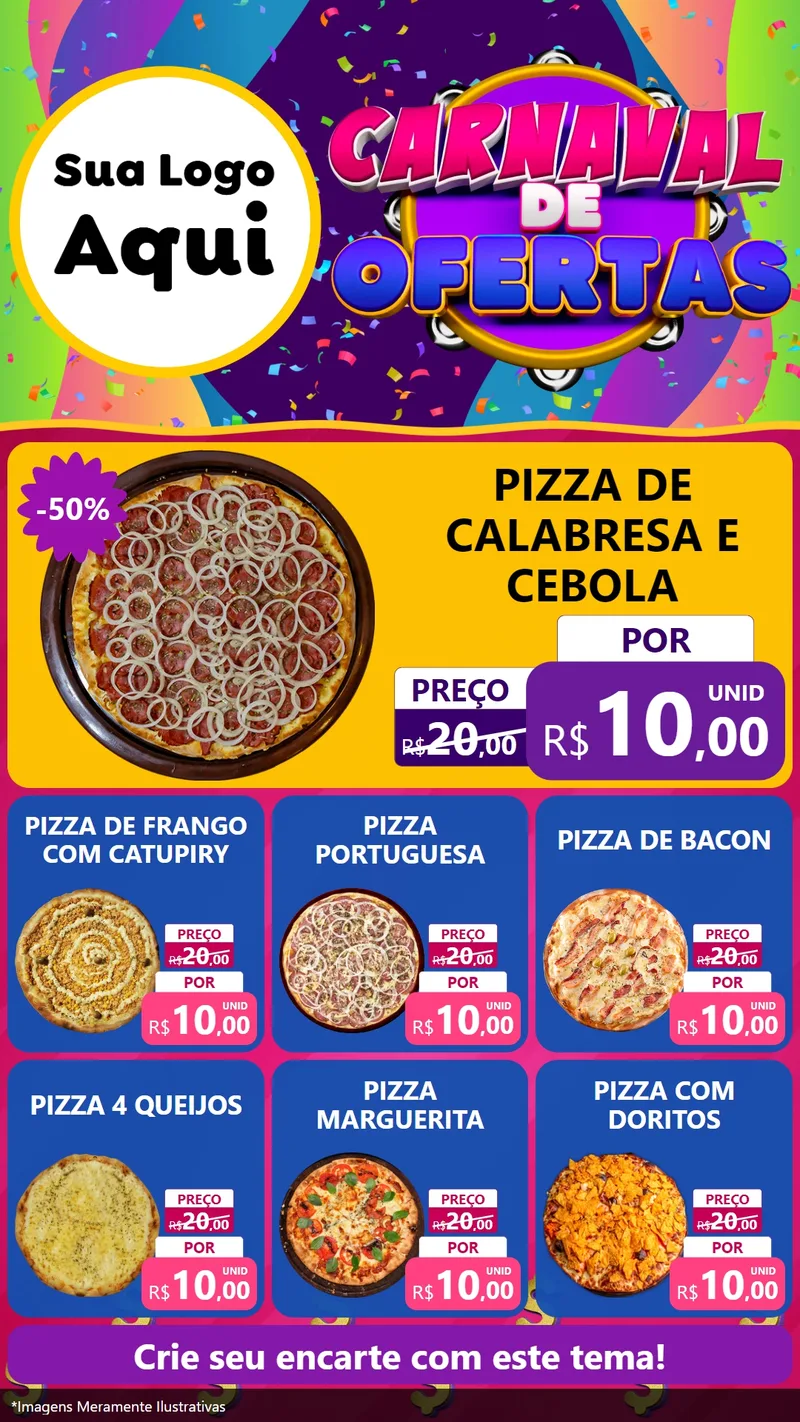 Modelo de Rede Social para Stories com o tema Carnaval de Ofertas para Pizzaria