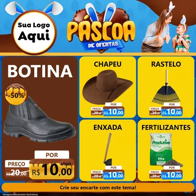 Modelo de Rede Social para Feed Facebook com o tema Páscoa de Ofertas para Agropecuária