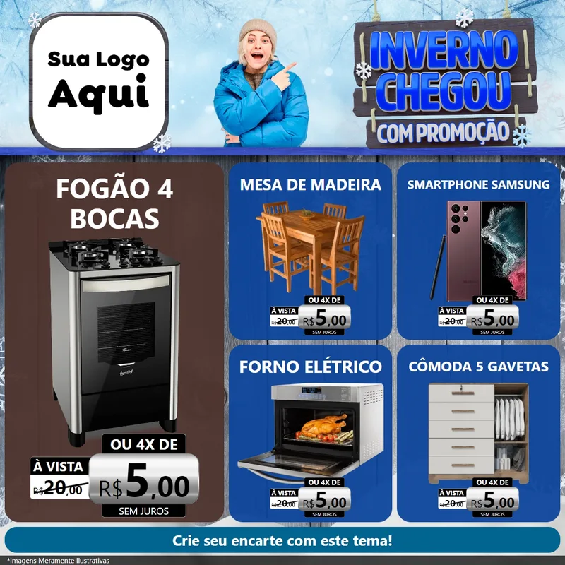 Modelo de Rede Social para Feed Facebook com o tema Inverno Chegou Com Promoção para Móveis e Eletro