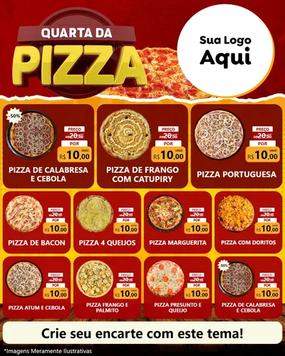Modelo de Rede Social para Feed Instagram com o tema Quarta da Pizza para Pizzaria