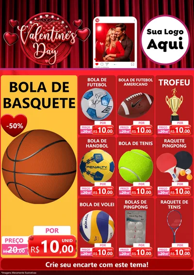 Modelo de Encarte para Encarte A4 Vertical com o tema Valentine's Day para Artigos Esportivos