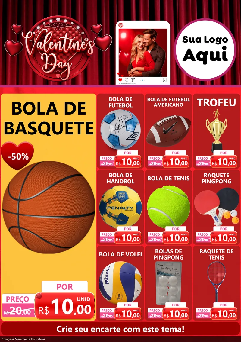 Modelo de Encarte para Encarte A4 Vertical com o tema Valentine's Day para Artigos Esportivos