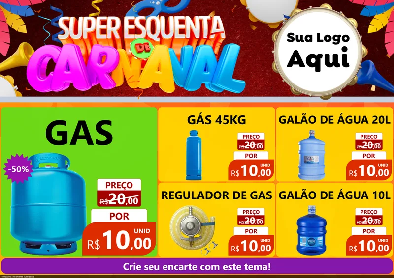Modelo de Encarte para Encarte A4 Horizontal com o tema Super Esquenta de Carnaval para Água e gás