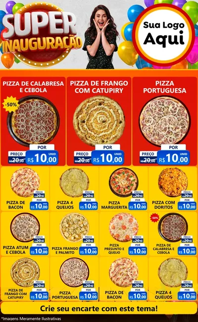 Modelo de Encarte para Encarte Grande com o tema Super Inauguração para Pizzaria