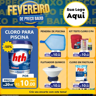 Modelo de Rede Social para Feed Facebook com o tema Fevereiro de Preço Baixo para Produtos para Piscina