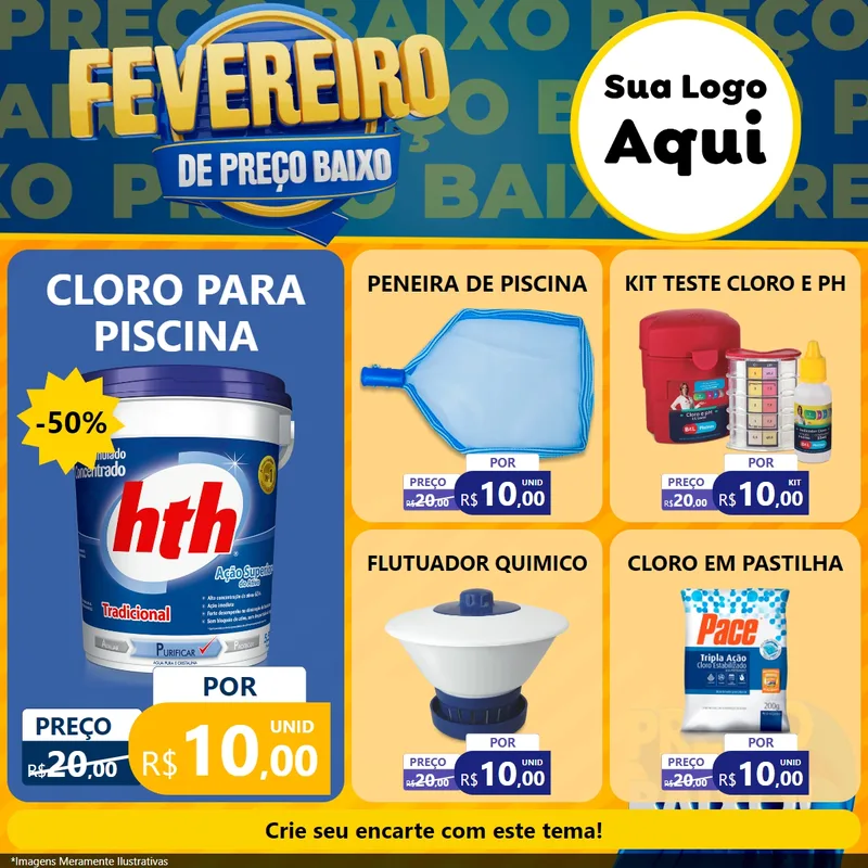 Modelo de Rede Social para Feed Facebook com o tema Fevereiro de Preço Baixo para Produtos para Piscina