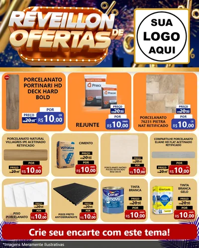 Modelo de Rede Social para Feed Instagram com o tema Réveillon de Ofertas para Pisos e revestimentos