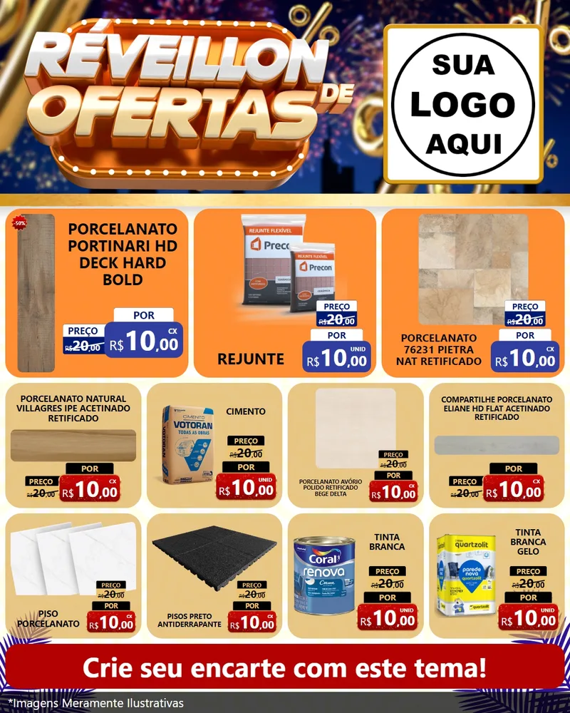 Modelo de Rede Social para Feed Instagram com o tema Réveillon de Ofertas para Pisos e revestimentos