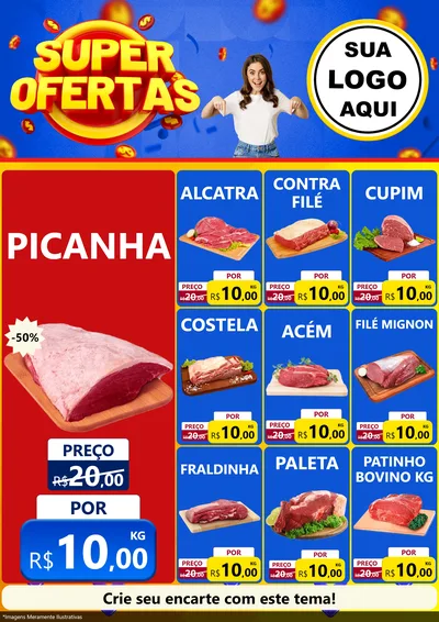 Modelo de Encarte para Encarte A4 Vertical com o tema Super Ofertas para Açougue