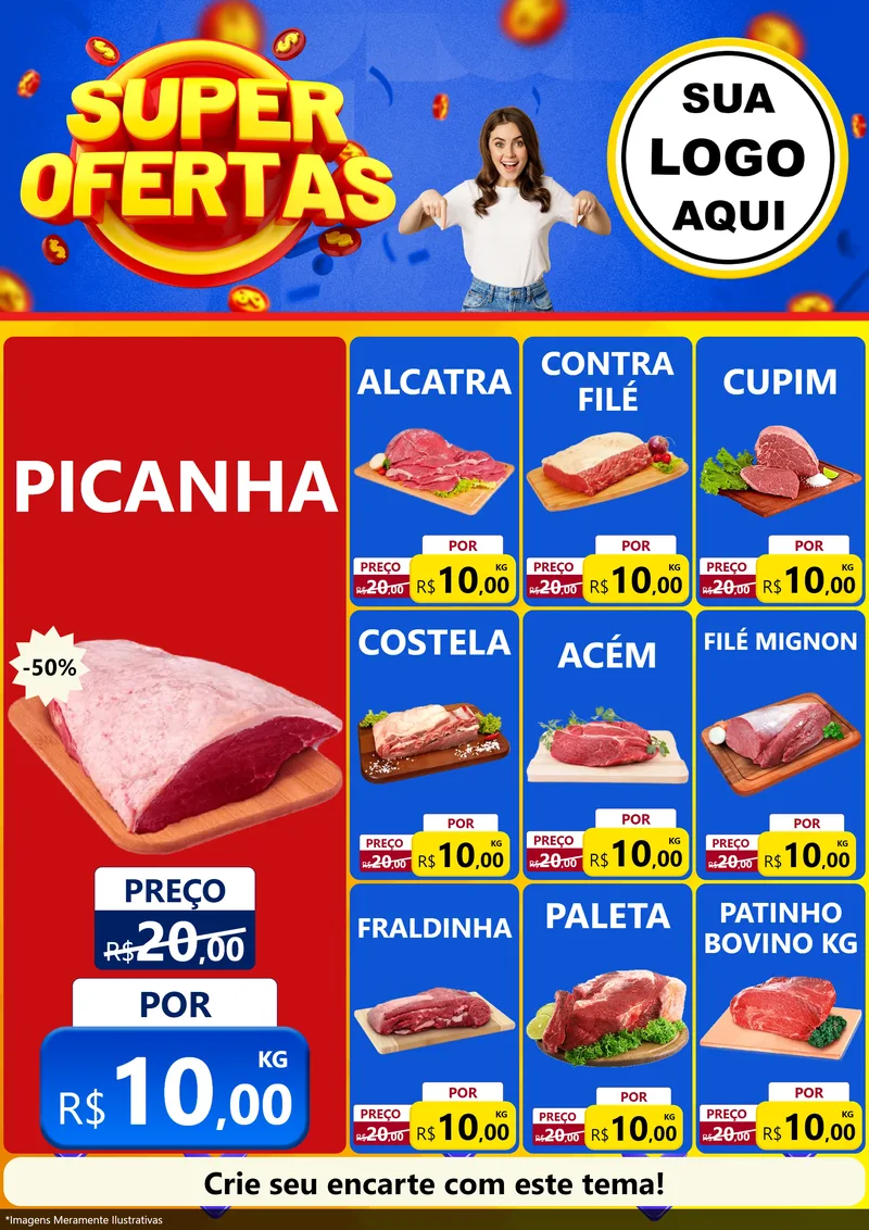 Modelo de Encarte para Encarte A4 Vertical com o tema Super Ofertas para Açougue