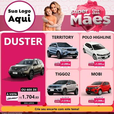 Modelo de Rede Social para Feed Facebook com o tema Super Dia Das Mães para Concessionaria de Carros