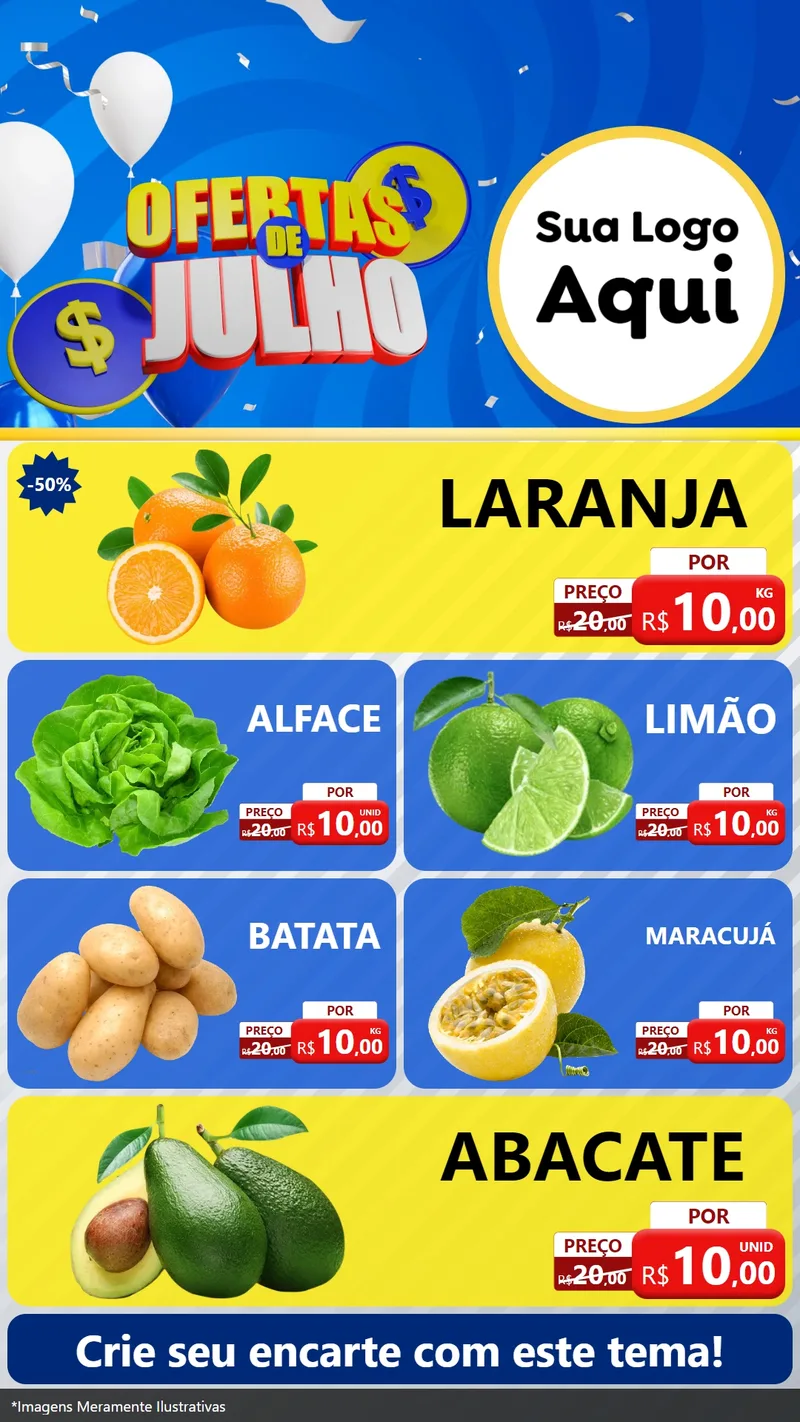Modelo de TV para TV Vertical com o tema Ofertas de Julho para Hortifrúti