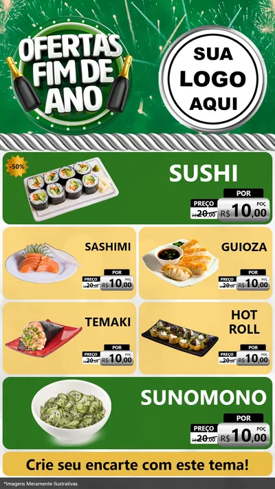 Modelo de TV para TV Vertical com o tema Ofertas Fim de Ano para Comida japonesa