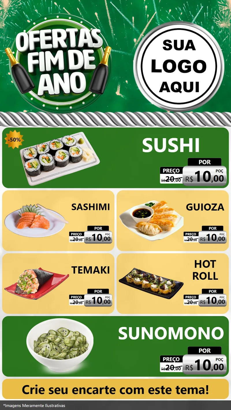 Modelo de TV para TV Vertical com o tema Ofertas Fim de Ano para Comida japonesa
