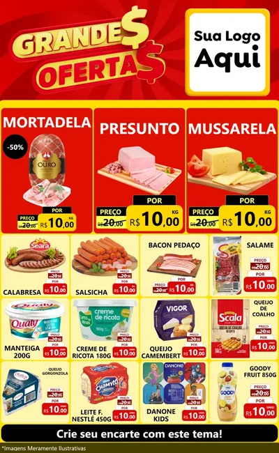Modelo de Encarte para Encarte Grande com o tema Grandes Ofertas para Frios e Laticínios