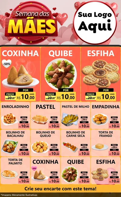 Modelo de Encarte para Encarte Grande com o tema Semana das Mães para Salgadaria