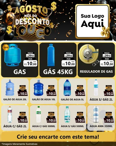 Modelo de Rede Social para Feed Instagram com o tema Agosto Mês do Desconto Louco para Água e gás
