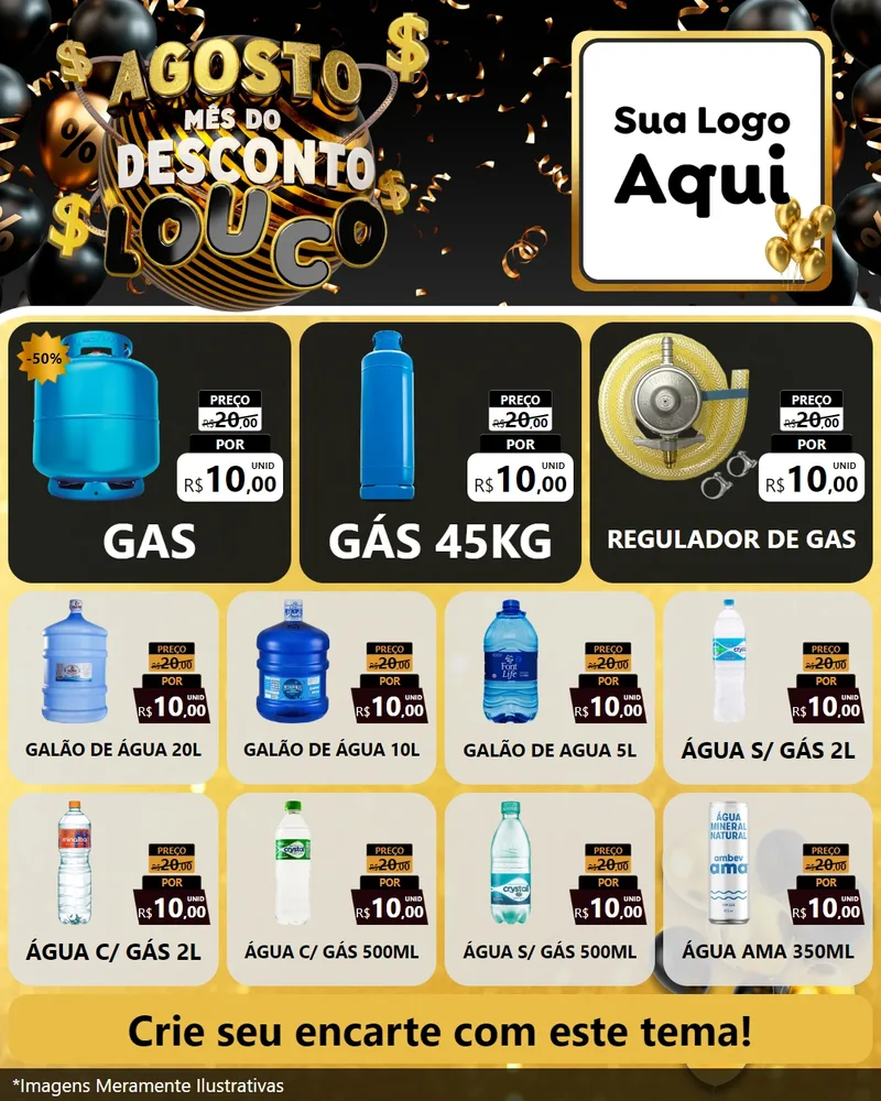 Modelo de Rede Social para Feed Instagram com o tema Agosto Mês do Desconto Louco para Água e gás