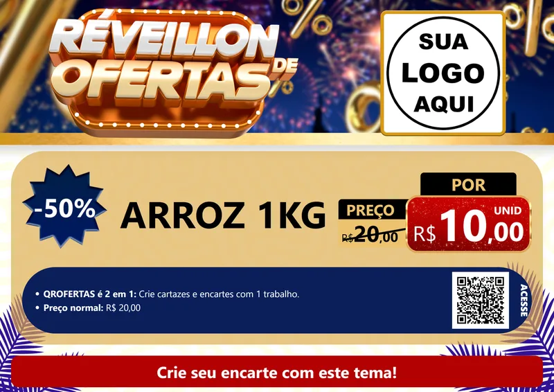 Modelo de Cartaz para Cartaz A4 Horizontal com o tema Réveillon de Ofertas para Supermercado