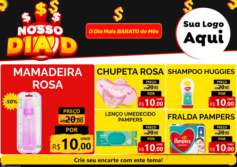 Modelo de Encarte para Encarte A4 Horizontal com o tema Nosso Dia D para Bebês