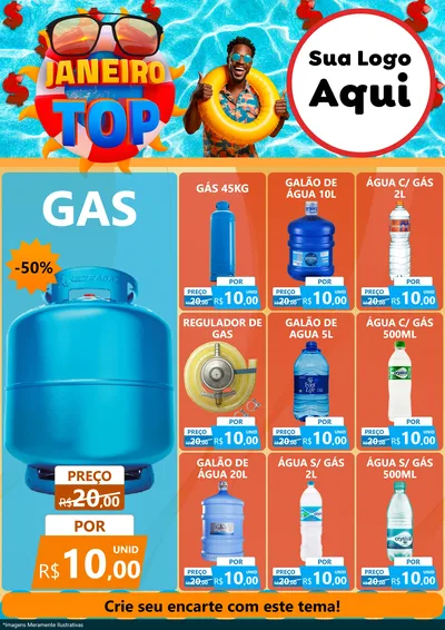 Modelo de Encarte para Encarte A4 Vertical com o tema Janeiro Top para Água e gás