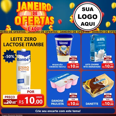 Modelo de Rede Social para Feed Facebook com o tema Janeiro de Ofertas É Aqui! para Frios e Laticínios