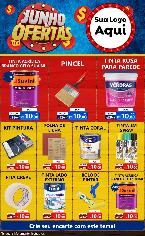 Modelo de Encarte para Encarte Grande com o tema Junho de Ofertas para Tintas e Ferramentas