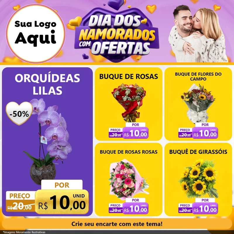 Modelo de Rede Social para Feed Facebook com o tema Dia Dos Namorados Com Ofertas para Floricultura e jardim