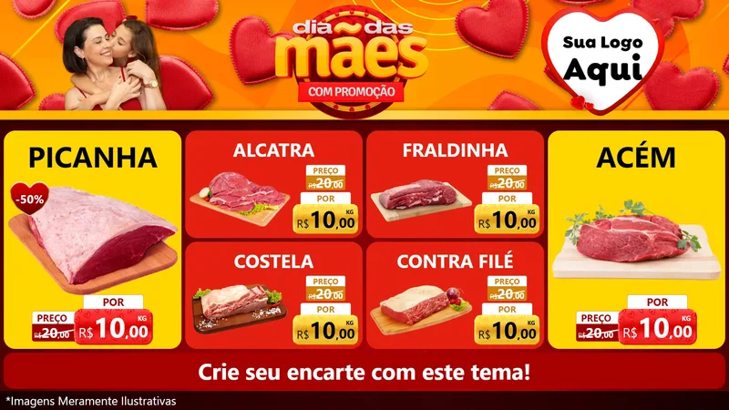 Modelo de TV para TV Horizontal com o tema Dia das Mães com Promoção para Açougue