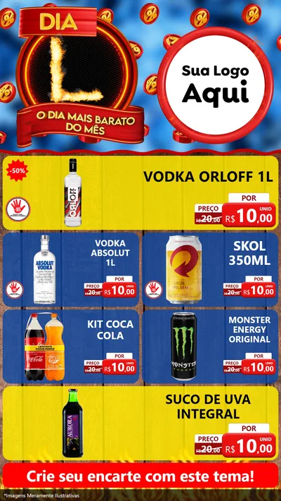 Modelo de TV para TV Vertical com o tema Dia L - O Dia Mais Barato Do Mês para Distribuidora de bebidas