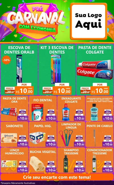 Modelo de Encarte para Encarte Grande com o tema Pré-Carnaval Com Economia para Higiene Pessoal