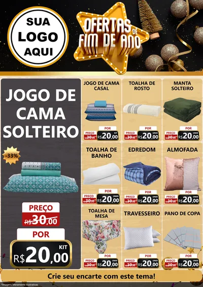 Modelo de Encarte para Encarte A4 Vertical com o tema Ofertas de Fim de Ano para Cama, Mesa e Banho