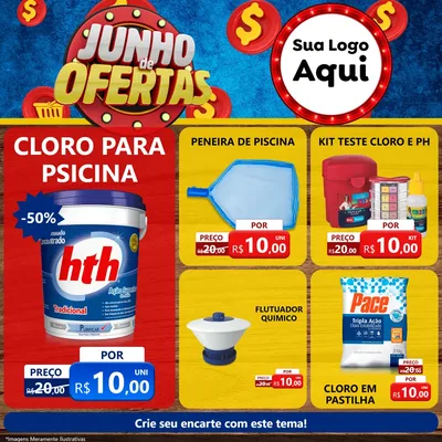 Modelo de Rede Social para Feed Facebook com o tema Junho de Ofertas para Produtos para Piscina