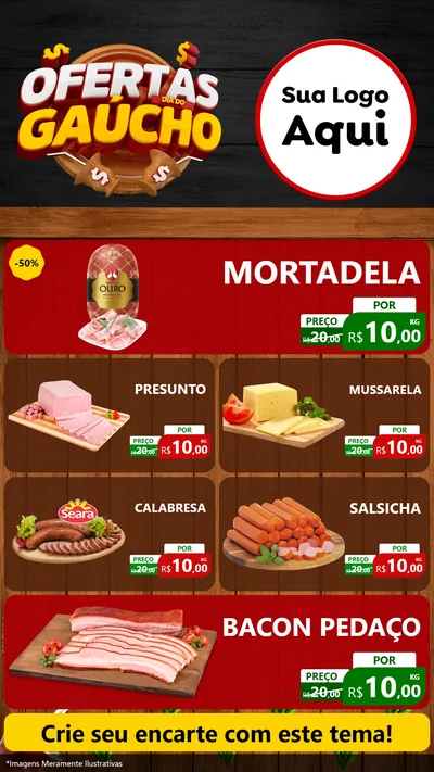 Modelo de TV para TV Vertical com o tema Ofertas Dia do Gaúcho para Frios e Laticínios