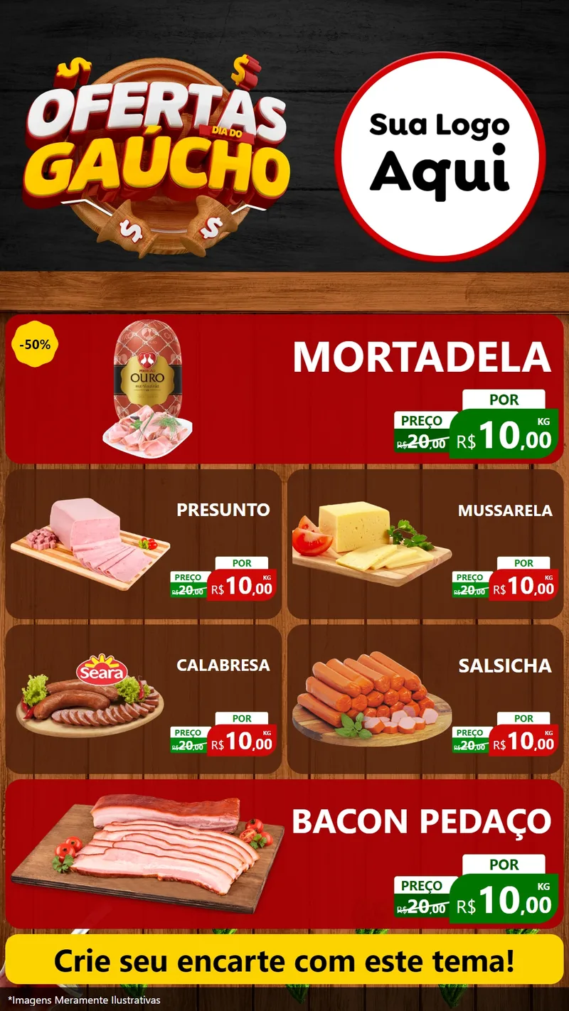 Modelo de TV para TV Vertical com o tema Ofertas Dia do Gaúcho para Frios e Laticínios