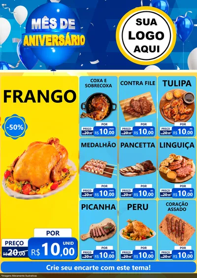 Modelo de Encarte para Encarte A4 Vertical com o tema Mês de Aniversário para Assados