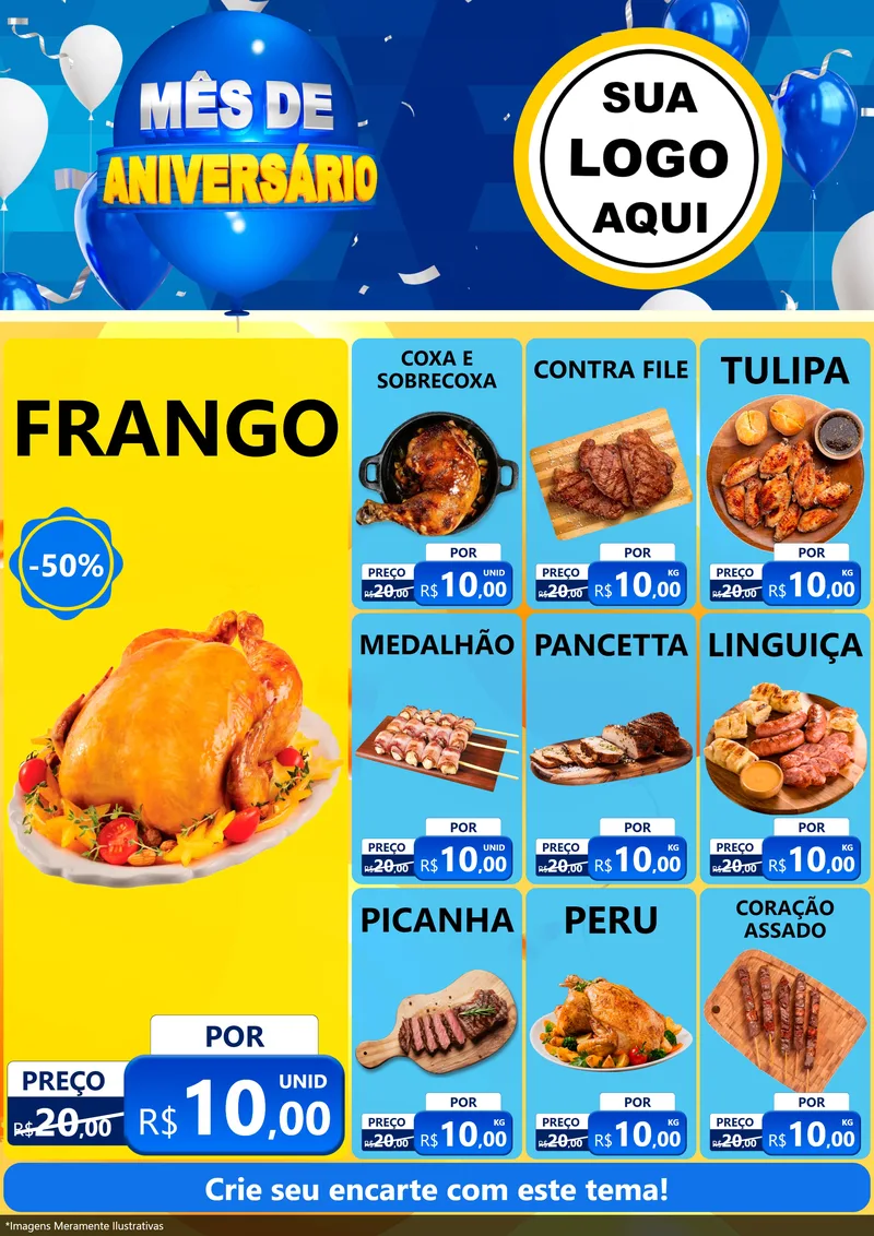 Modelo de Encarte para Encarte A4 Vertical com o tema Mês de Aniversário para Assados
